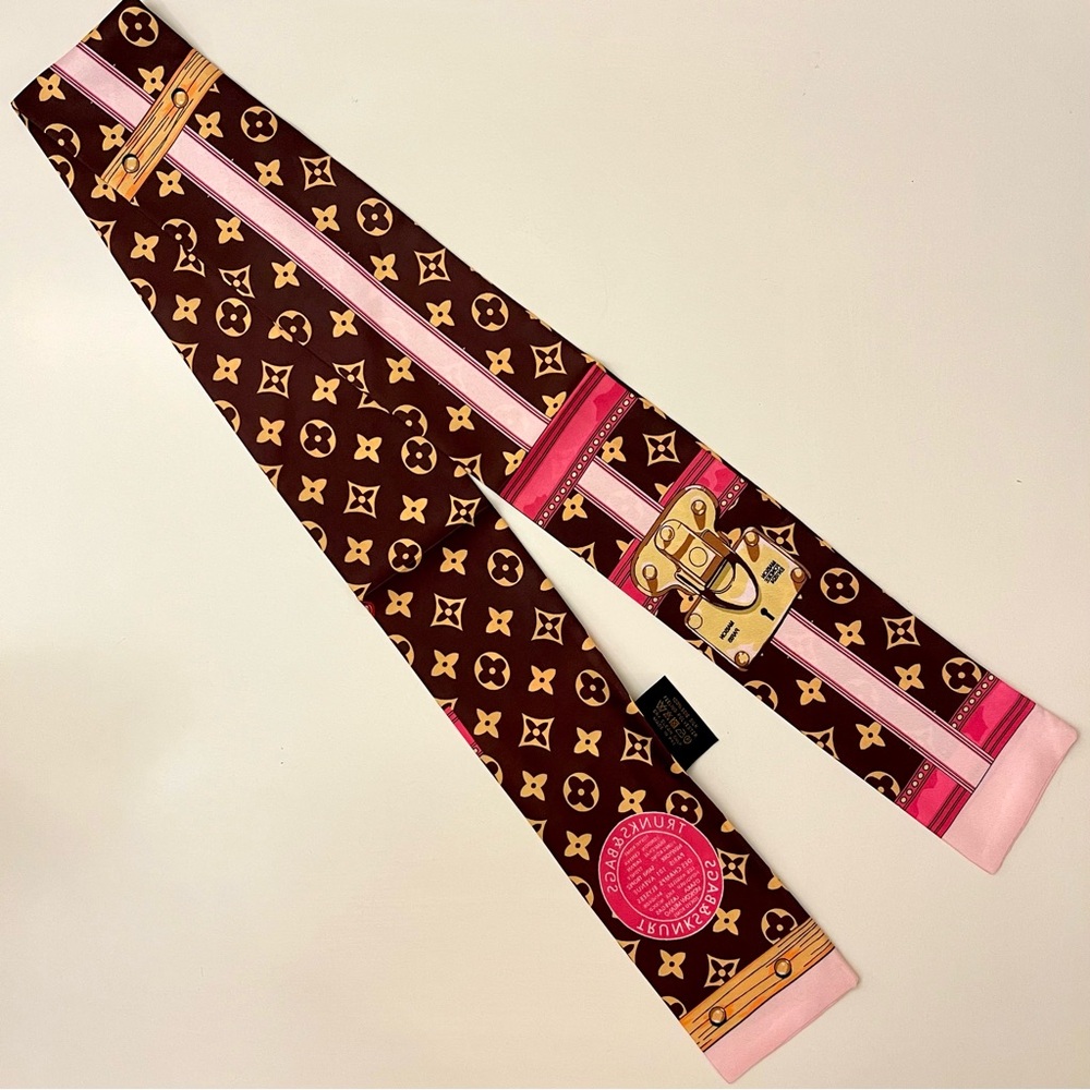 New Silk Heritage Trunk & Floral Skinny Scarf Twilly Tie - Picture 2 of 6